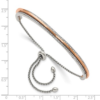 Chisel Stainless Steel Polished Rose IP-plated with Crystal Heart Shaped Adjustable Bangle Bracelet — alternate view