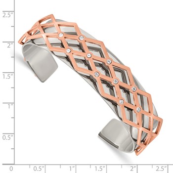 Stainless Steel 16mm Polished Rose IP-plated with Crystal Bangle — alternate view
