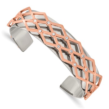Stainless Steel 16mm Polished Rose IP-plated with Crystal Bangle