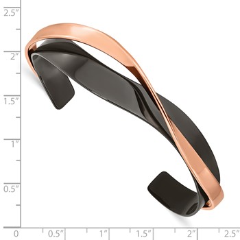 Chisel Stainless Steel Polished Black and Rose IP-plated Layered and Twisted Cuff Bangle — alternate view