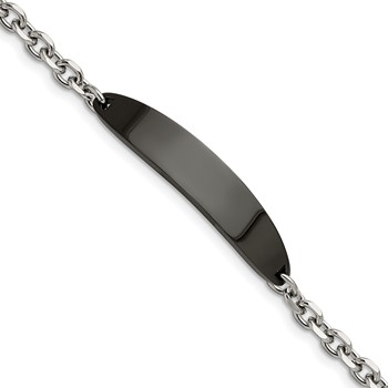 Chisel Stainless Steel Polished Cable Chain Black IP-plated 8 inch ID Bracelet