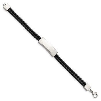 Chisel Stainless Steel Polished Black Leather 2 Strand 7 inch ID Bracelet — alternate view