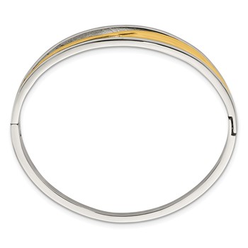 Chisel Stainless Steel Polished Twisted Yellow IP-plated Hinged Bangle — alternate view