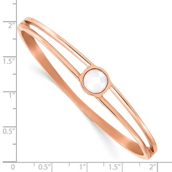 Chisel Stainless Steel Polished Rose IP-plated with White Crystal Hinged Bangle — alternate view