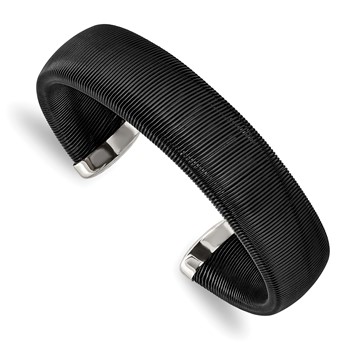 Chisel Stainless Steel Polished Black IP-plated Wire 18mm Cuff Bangle