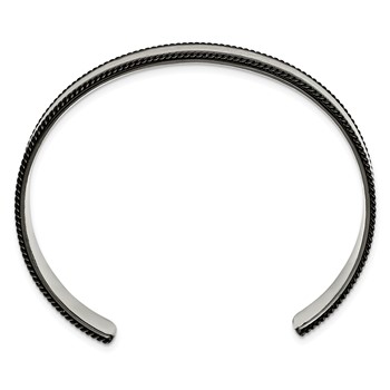 Chisel Stainless Steel Brushed Polished and Hammered Black IP-plated Wire Edge Cuff Bangle — alternate view