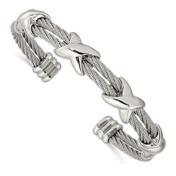 Chisel Stainless Steel Polished Cable X Design Cuff Bangle