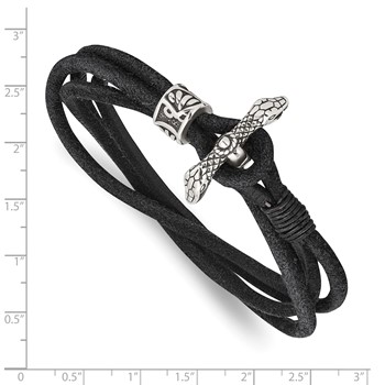 Chisel Stainless Steel Antiqued and Polished Snake Heads Black Suede 16.5 inch Wrap Bracelet — alternate view