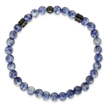 Chisel Stainless Steel Polished Gun Metal IP-plated 6-6.5mm Lapis Beaded Stretch Bracelet — alternate view
