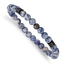 Image of Chisel Stainless Steel Polished Gun Metal IP-plated 6-6.5mm Lapis Beaded Stretch Bracelet