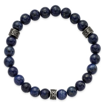 Chisel Stainless Steel Antiqued White Bronze-plated 6.5mm Lapis Beaded Stretch Bracelet — alternate view