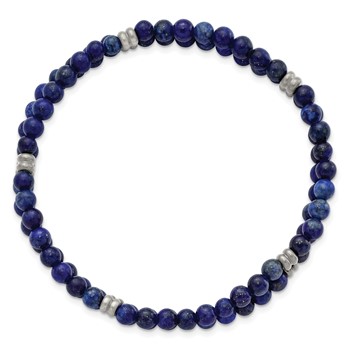 Chisel Stainless Steel Brushed and Antiqued Bronze-plated 4.5mm Lapis Beaded Stretch Bracelet — alternate view
