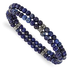 Image of Chisel Stainless Steel Brushed and Antiqued Bronze-plated 4.5mm Lapis Beaded Stretch Bracelet