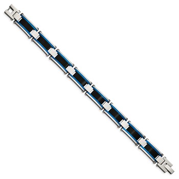 Chisel Stainless Steel Brushed and Polished Black and Blue IP-plated 8.75 inch Link Bracelet — alternate view