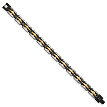 Chisel Stainless Steel Brushed and Polished Black and Yellow IP-plated 8.25 inch Link Bracelet — alternate view