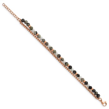 Chisel Stainless Steel Polished Rose IP-plated Box Chain and Picasso Jasper Beads 6.5 inch Bracelet with 1 inch Extension — alternate view