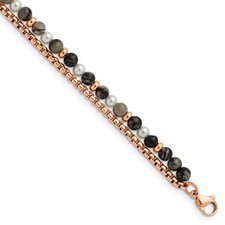 Image of Chisel Stainless Steel Polished Rose IP-plated Box Chain and Picasso Jasper Beads 6.5 inch Bracelet with 1 inch Extension