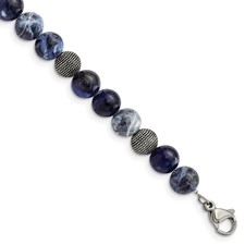 Image of Stainless Steel Antiqued & Polished Sodalite 7.5in w/1in ext Bracelet