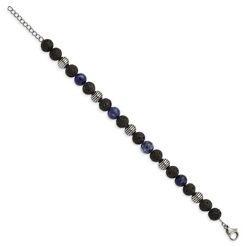 Chisel Stainless Steel Antiqued and Polished with Lava Stone and Sodalite Beads 7.5 inch Bracelet with 1 inch Extension — alternate view