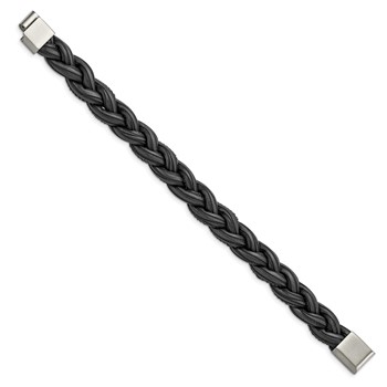 Chisel Stainless Steel Brushed Black and Grey Braided Leather 8.25 inch Bracelet — alternate view