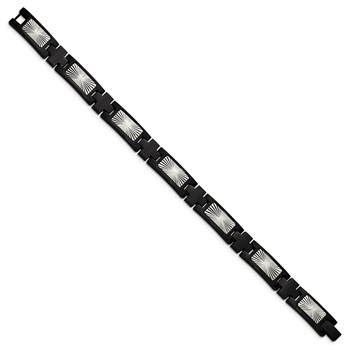 Chisel Stainless Steel Polished and Textured Starburst Design Black IP-plated 8.5 inch Link Bracelet — alternate view