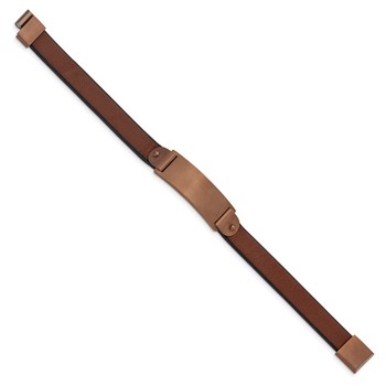 Chisel Stainless Steel Brushed Brown IP-plated Brown Leather 8.5 inch ID Bracelet — alternate view