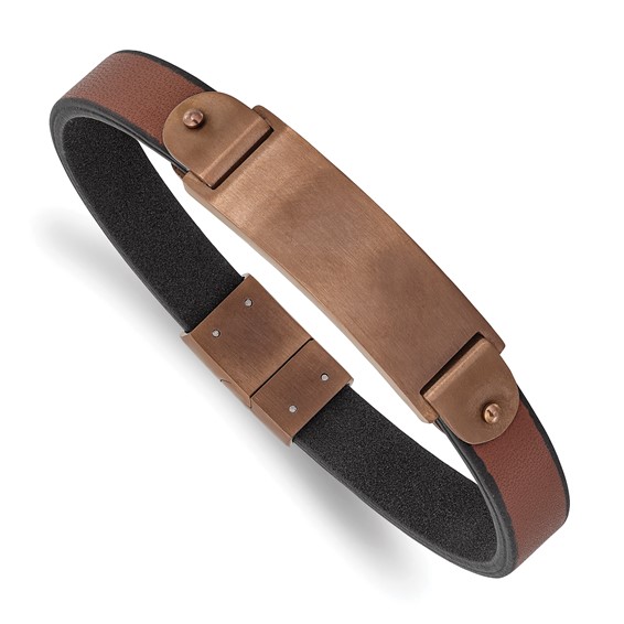 Stainless Steel Brushed Black IP-plated Black Leather 8.5 inch ID Bracelet Stainless Steel Brushed Black IP-plated Black Leather 8.5 inch ID Bracelet
