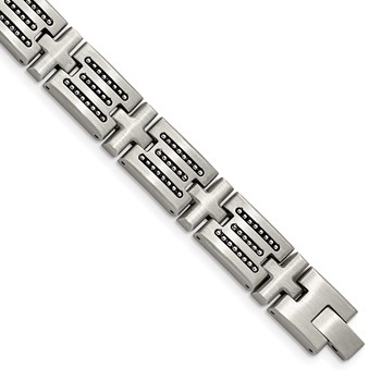 Chisel Stainless Steel Brushed with Polished Beads Inlay 8.5 inch Link Bracelet