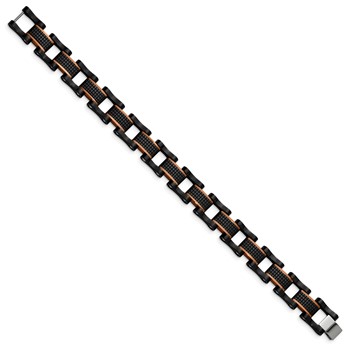 Chisel Stainless Steel Polished and Textured Black and Brown IP-plated 8.25 inch Open Link Bracelet — alternate view