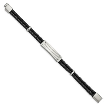 Stainless Steel Polished Black Woven Leather 2 Strand 8.25in Bracelet — alternate view