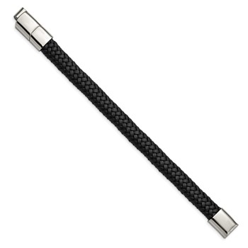 Chisel Stainless Steel Polished Black Braided Leather 8 inch Bracelet with .5 inch Extension — alternate view