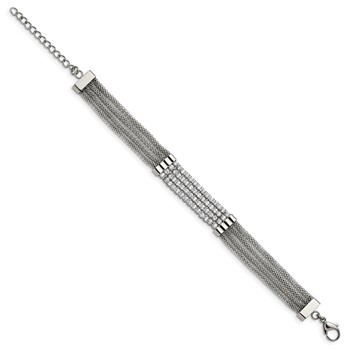 Chisel Stainless Steel Polished with CZ Mesh Multi Strand 6.5 inch Bracelet with 1.5 inch Extension — alternate view