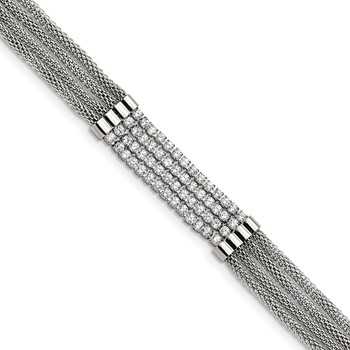 Chisel Stainless Steel Polished with CZ Mesh Multi Strand 6.5 inch Bracelet with 1.5 inch Extension