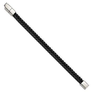 Chisel Stainless Steel Polished Black IP-plated with Black Cotton 8.5 inch Bracelet with .5 inch Extension — alternate view