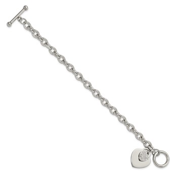Chisel Stainless Steel Polished Two Hearts with CZ 7.5 inch Toggle Bracelet — alternate view
