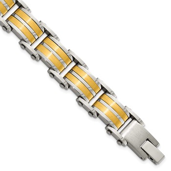 Chisel Stainless Steel Brushed and Polished Yellow IP-plated 8.25 inch Link Bracelet