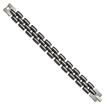 Chisel Stainless Steel Brushed and Polished with Black Rubber 8 inch Link Bracelet — alternate view