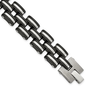 Chisel Stainless Steel Brushed and Polished with Black Rubber 8 inch Link Bracelet