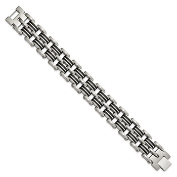 Chisel Stainless Steel Brushed and Polished with Black Rubber Inlay 8.25 inch Link Bracelet — alternate view