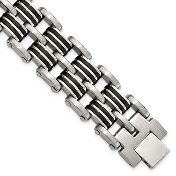 Chisel Stainless Steel Brushed and Polished with Black Rubber Inlay 8.25 inch Link Bracelet