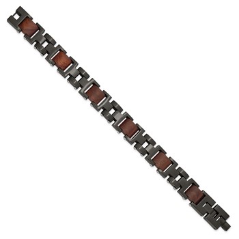 Chisel Stainless Steel Brushed Black IP-plated with Wood Inlay 8 inch Link Bracelet with .5 inch Extension — alternate view