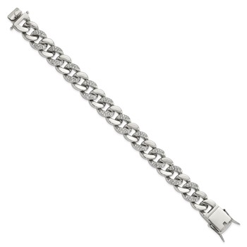 Chisel Stainless Steel Polished with CZ 8 inch Curb Link Bracelet — alternate view