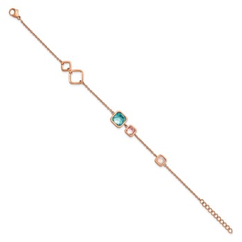 Chisel Stainless Steel Polished Rose IP-plated Multicolor Crystal 7.5 inch Bracelet with 1 inch Extension — alternate view
