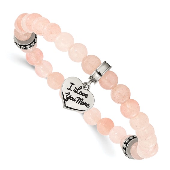 Chisel Stainless Steel Rose Gold Heart Rose Quartz Stretch Bracelet Chisel Stainless Steel Rose Gold Heart Rose Quartz Stretch Bracelet