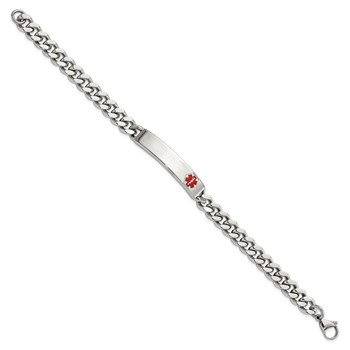Chisel Stainless Steel Polished with Red Enamel Medical ID 8.75 inch Curb Chain Bracelet — alternate view