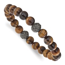 Image of Chisel Stainless Steel Antiqued and Polished 10mm Tiger's Eye Stretch Bracelet