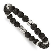 Image of Chisel Stainless Steel Polished 9mm Lava Stone Beaded Stretch Bracelet