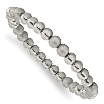 Chisel Stainless Steel Polished and Laser-cut 8mm Beaded Stretch Bracelet