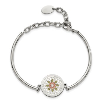 Chisel Stainless Steel Polished Enameled Flower 5.5 inch Bangle Bracelet with 2 inch Extension — alternate view