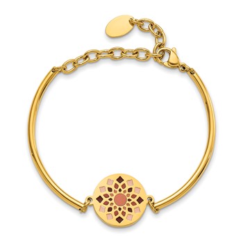 Chisel Stainless Steel Polished Yellow IP-plated Enameled Flower 5.5 inch Bangle Bracelet with 2 inch Extension — alternate view